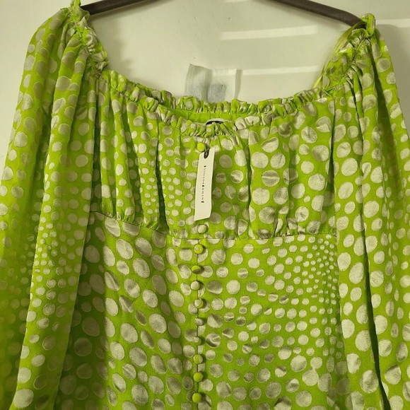 Anthropologie Exquise Meryl Midi Dress Balloon Slv Sz S Lime Green NWT $218 - Picture 8 of 14